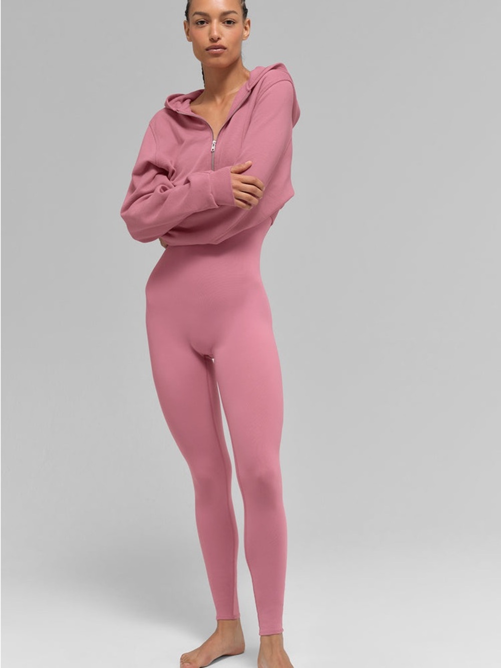 Alo Yoga Pink Wild Rose Sweet Escape Zip Up Cropped Drop Sleeve Hoodie NWT - Picture 4 of 9